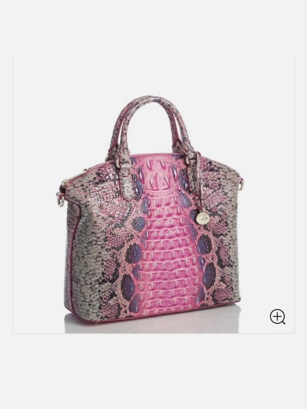Brahmin Pink Cobra-Print Satchel with Neutral Accents - Picture 2 of 5